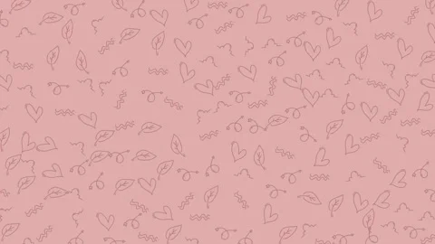 Delicate pink background pattern with whimsical hand drawn hearts and leaves Видео 333488632