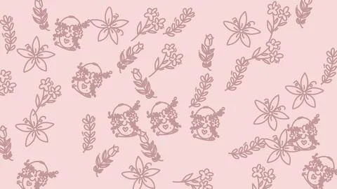 Delicate Pink Floral Pattern with Hand-Drawn Botanical Elements. Stock Illustration