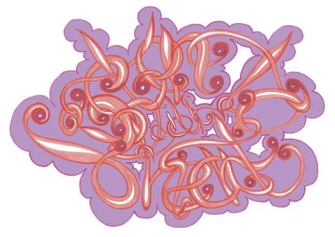 Delicate pink graffiti in a mauve cloud Listen to your heart Stock Illustration