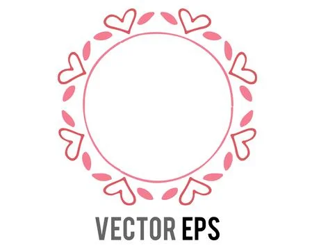 Delicate pink heart and leaf border design for invitations and cards Stock Illustration