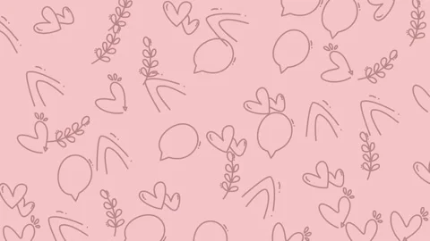 Delicate Pink Pattern - Hearts, Leaves, and Balloons in a Whimsical Design. Stock Footage 318942190