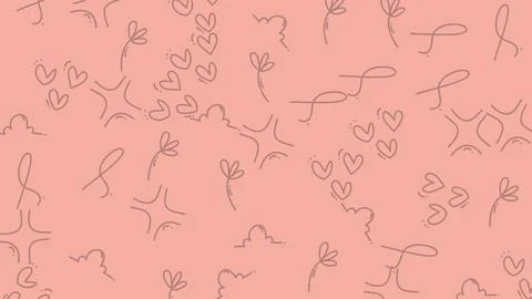 Delicate Pink Pattern with Hearts, Stars, and Floral Elements. Stock Illustration