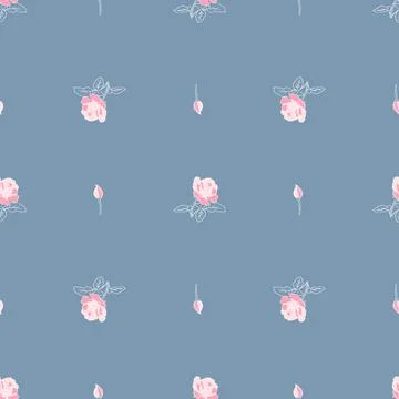 Delicate pink roses seamless pattern. Hand drawn flat silhouettes with white Stock Illustration