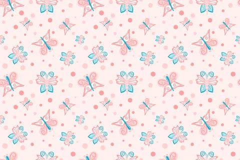 Delicate pink seamless butterfly pattern for creative projects. Stock Illustration