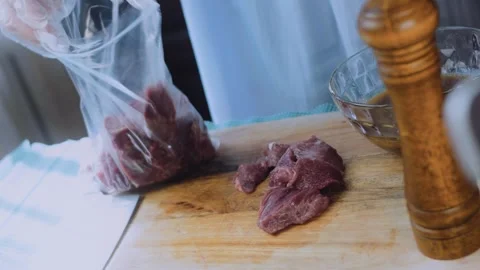 Delicate plated dinner: sealing marinated steak for resting Stock Footage 342181306