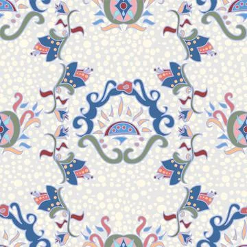 Delicate Porcelain Style Pattern In Royal Blue, Pink And Grey Stock Illustration
