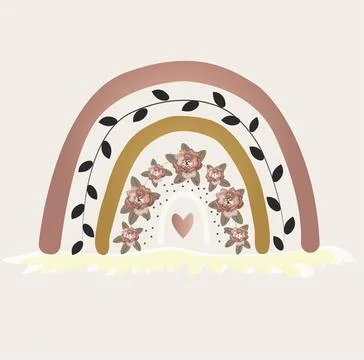 Delicate rainbow with floral elements Illustrazione stock