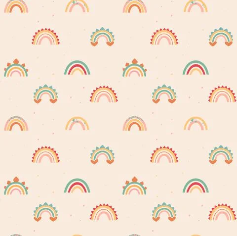 Delicate rainbows in boho style. Vector seamless pattern on a beige background Illustrazione stock