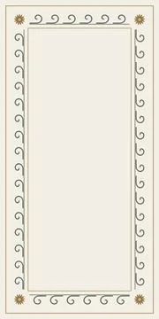 A delicate rectangular frame of curling gray vines and brown flowers surrou.. Stockillustratie