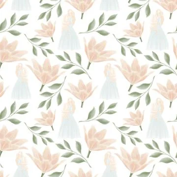 Delicate romantic seamless pattern in pastel colors on a white background wit Stock Illustration