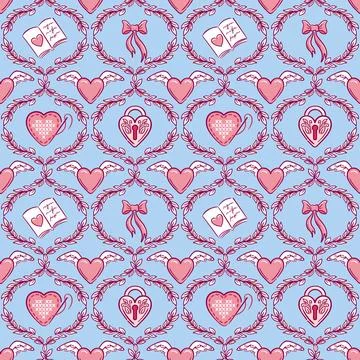 Delicate romantic tapestry pattern, Seamless floral motif with nostalgic charm イラスト素材