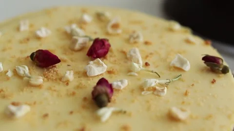 Delicate sand cake with small rosebuds Stock Footage 142492473