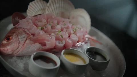 Delicate Sashimi Rose on Fresh Red Snapper Video stock 315965738