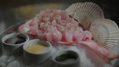 Delicate Sashimi Rose on Fresh Red Snapper Stock Footage 315965742