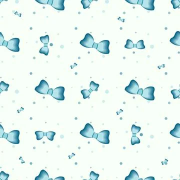 Delicate satin blue bows seamless  print. Polka dot backdrop Stock Illustration