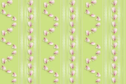 Delicate seamless background, natural pattern with pink magnolia buds, spring Stock Photos