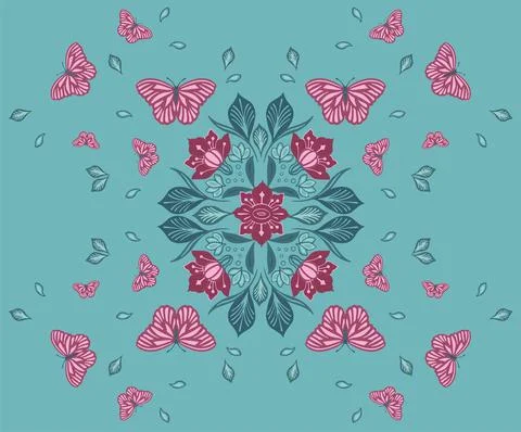 Delicate seamless pattern with butterflies on a turquoise background Stock Illustration