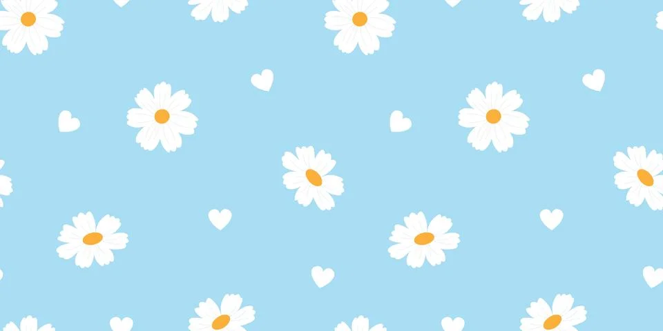 Delicate seamless pattern with daisies and hearts. Suitable for fabric, pac.. Stock-Illustration