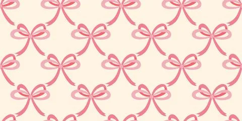 Delicate seamless pattern of pink bows on beige background Stock Illustration