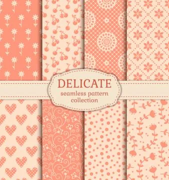 Delicate seamless patterns. Vector set. Illustrazione stock