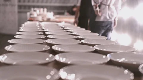 Delicate serving exquisite dinner table for elegant banquet Stock Footage 71502319