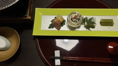 Delicate Side Dishes on Fine Tableware Stock Footage 322972856