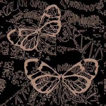 Delicate silhouettes of butterflies on geometric pattern. Insects butterflies Illustrazione stock
