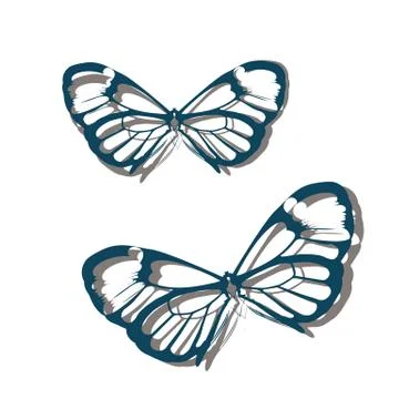 Delicate silhouettes of butterflies on geometric pattern. Insects butterflies Illustrazione stock
