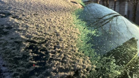 Delicate snow covering a car – texture of fluffy snow Stock Footage 301085368