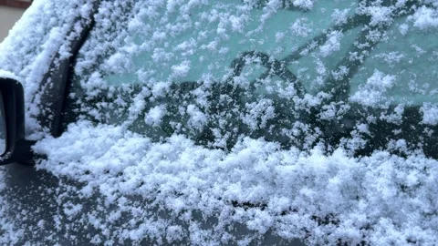 Delicate snow covering a car – texture of fluffy snow Stock Footage 301087828