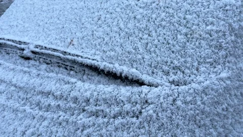Delicate snow covering a car – texture of fluffy snow Stock Footage 301087835