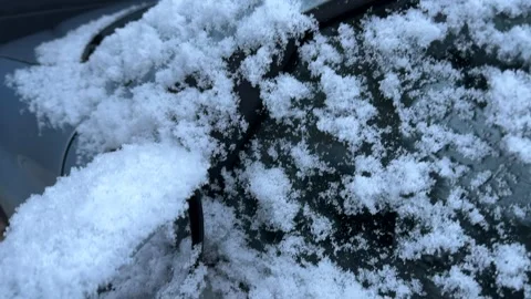 Delicate snow covering a car – texture of fluffy snow Stock Footage 301087895