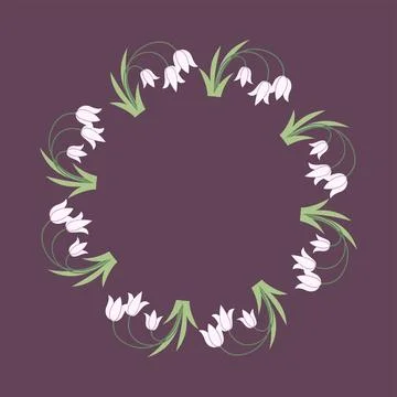Delicate snowdrop flower wreath in flat pastel style. Circular floral frame Illustrazione stock