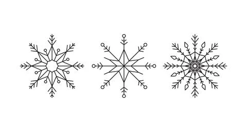 Delicate snowflakes 2D line objects set Stock Illustration