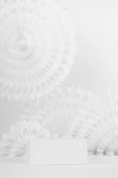 Delicate soft light white abstract scene with rectangle podium template for s Stock Photos