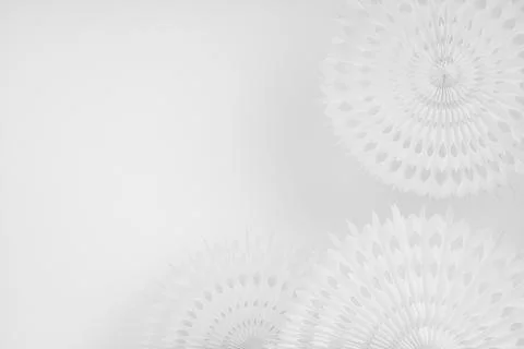Delicate soft light white abstract background with round carved paper fans in Foto stock