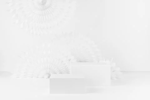 Delicate soft light white abstract scene with two rectangle podiums template  Stock Photos