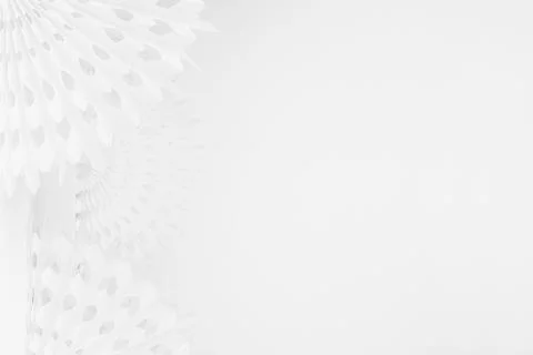 Delicate soft light white abstract background with round carved paper fans as Foto stock