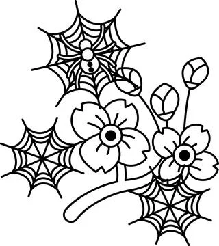Delicate spiderwebs frame blooming flowers Stock Illustration