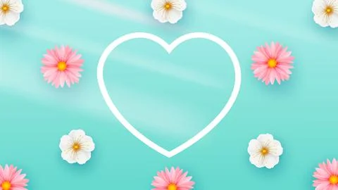 Delicate Spring Flowers Light Background. Heart Shape. Minimalistic Composition Stock Illustration