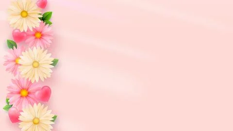 Delicate Spring Flowers Light Background. Heart Shape. Minimalistic Composition Stock Illustration