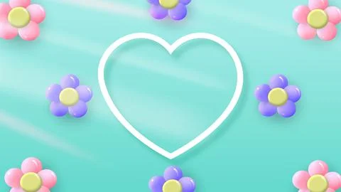 Delicate Spring Flowers Light Background. Heart Shape. Minimalistic Composition Stock Illustration