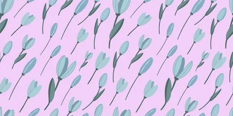 Delicate spring pattern with blue flowers. Crocuses and lilies of the valley. Stock Illustration