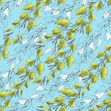 Delicate spring seamless pattern with birch branches and earrings Stock Illustration