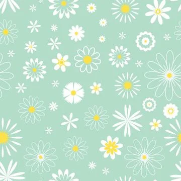 Delicate spring seamless pattern with field chamomile, daisies and other fl.. Stock Illustration