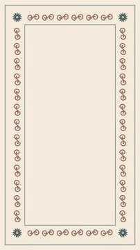 A delicate terracotta scroll frame surrounds a large empty cream center, ac.. Illustrazione stock
