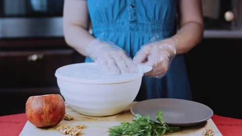 Delicate traditional recipe view: shaping beet pkhali by hand Stock Footage 342200249