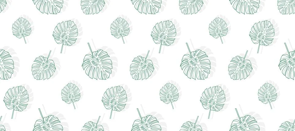 Delicate tropical seamless pattern with green monstera leaves Stock Illustration