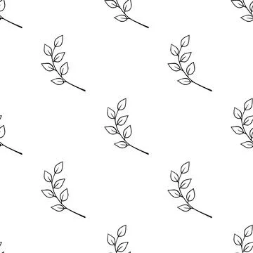 Delicate twigs with leaves seamless pattern. Hand drawn doodle black plants. Ink Stock Illustration