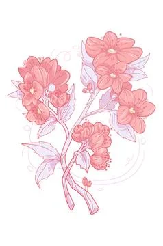 Delicate vector art print with pink flowers. Spring floral garden roses black Stock Illustration